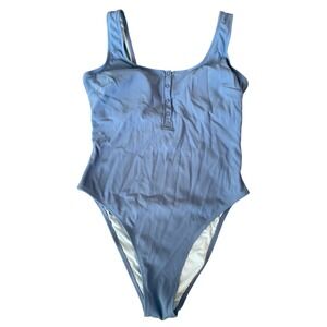 Cupshe Womens Ribbed Henley One Piece Swimsuit Blue Scoop Neck CAA12E4E008SS L